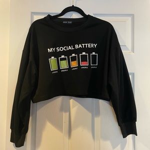 “My Social Battery” Cropped Long Sleeve Shirt